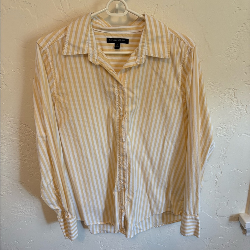 Banana Republic Cream and Yellow Striped Button-Down Shirt